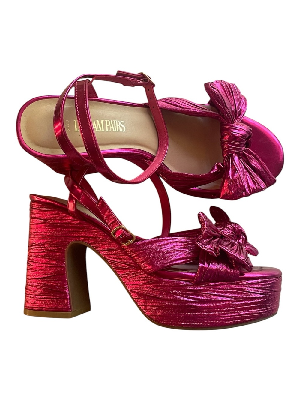 Dream Pairs Hot Pink Metallic Platform Heels | Barbiecore Bow Sandals